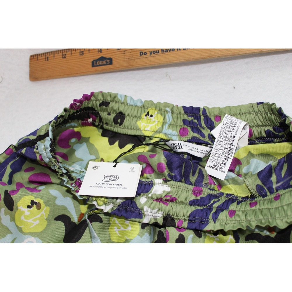 Zara Womens Floral Print Satin Shorts Green Purple Women size S  RN77302 NWT - Picture 6 of 10